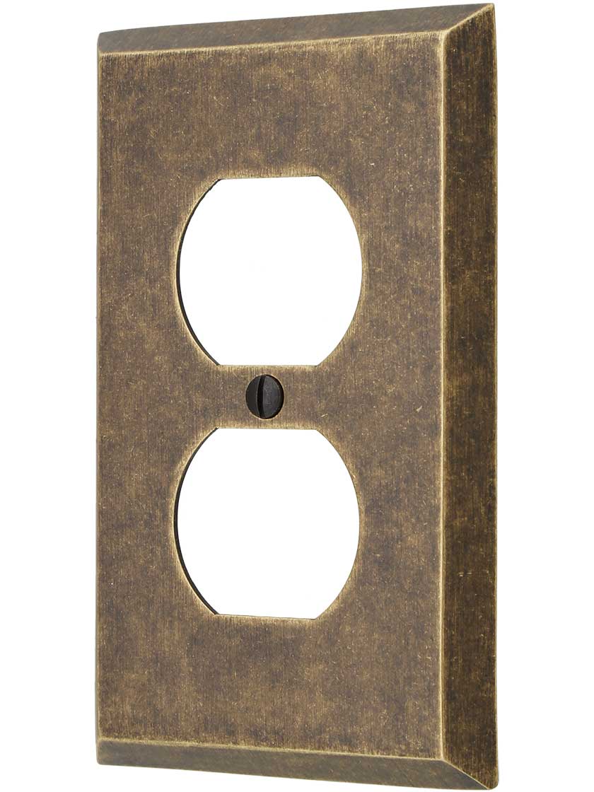 Traditional Forged Brass Single Duplex Cover Plate in Antique Brass.